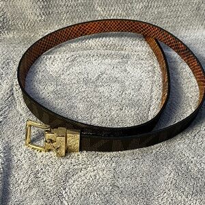 Michael Kors MK Logo Thin Reversible Chocolate/Gold Belt, Size: S